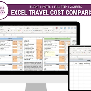 Excel Workbook Travel Planner Forms 3 sheets Hotel Comparison Flight Comparison and Vacation Spreadsheet to Compare Costs Instant Download