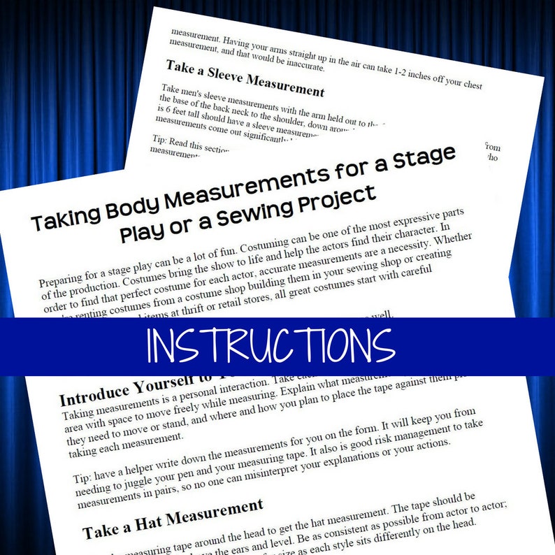 Printable Theater Costume Measurement Form Male and Female | Etsy
