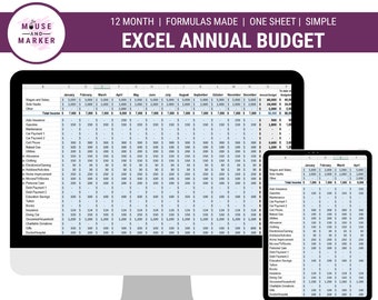 Annual Budget Worksheet | Excel Budget Worksheet | Financial Excel | Money Management | Monthly Budget Spreadsheet | Personal Finance