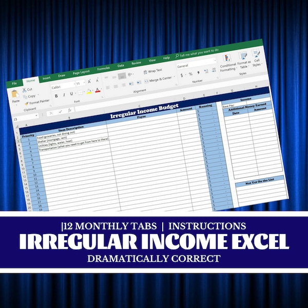 Unregelmäßige Einkommen Arbeitsblatt | Excel Budget Arbeitsblatt | Financial Excel | Geldverwaltung | Monatliche Budget-Tabelle | Für Debt Snowball