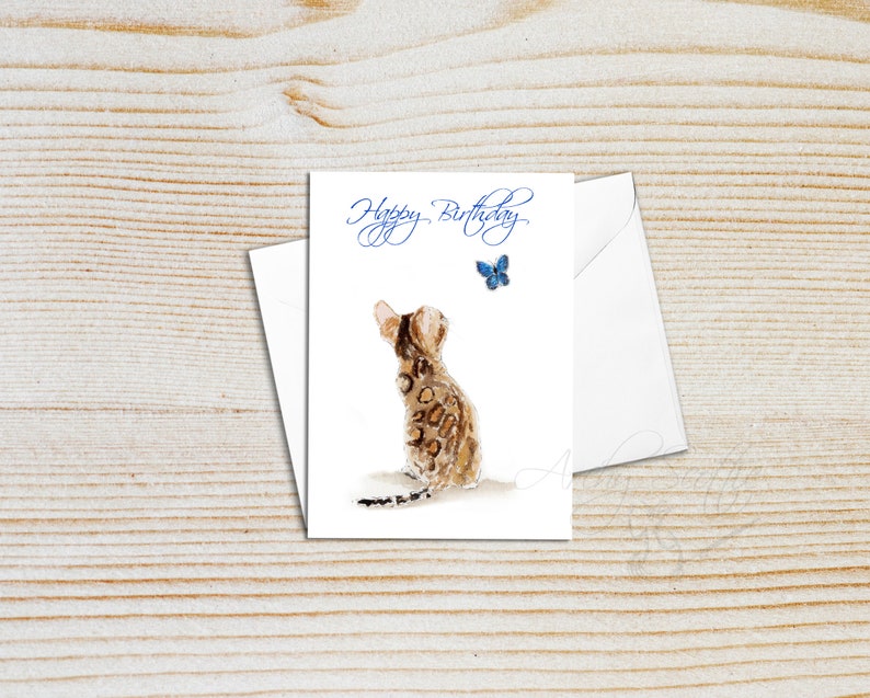 Bengal Cat & Butterfly 'Happy Birthday' Greeting card | Etsy