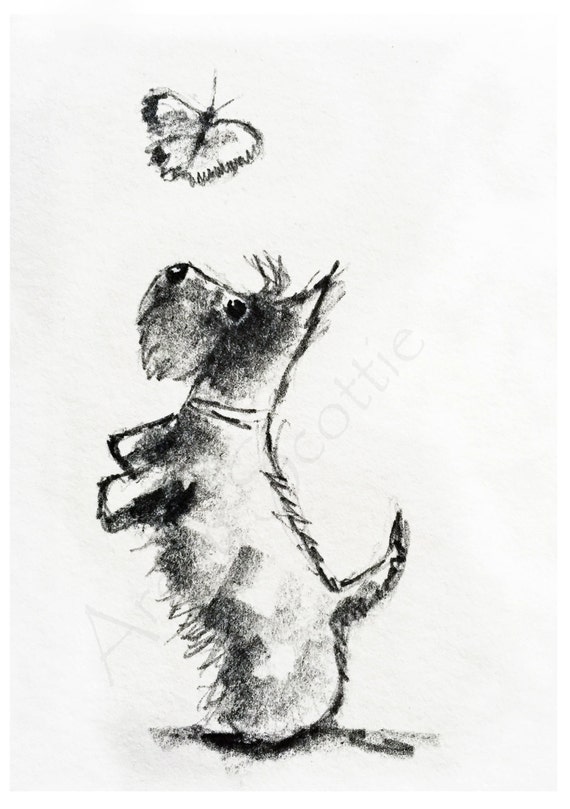 Scottie Dog & Butterfly Art Print A5 11 | Etsy