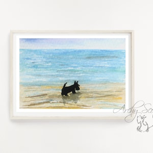 Scottie Dog &#39;Beach Walk&#39; Fine Art Print: Scottish Terrier Decor