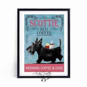 Scottie Dog 'Coffee' Art Print: Scottish Terrier Decor (A4-A5)
