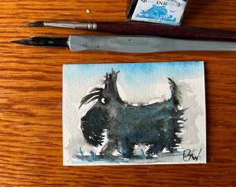 Scottie Dog ACEO Original Pen and Ink Painting