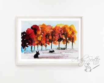 Scottie Dogs 'Winter Park' Fine Art Print: Scottish Terrier Decor