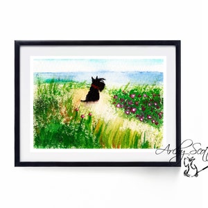 Scottie Dog  Fine Art Print &#39; Beach &#39; Scottish Terrier Decor A5-A4 #622