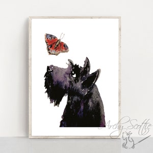 Scottish Terrier Dog and Butterfly Art Print: Scottie Decor