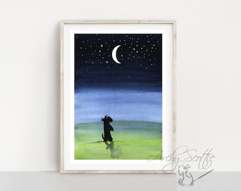 Scottie Dog 'Moon & Stars' Fine Art Print Scottish Terrier  #243 Scottish Terrier Decor