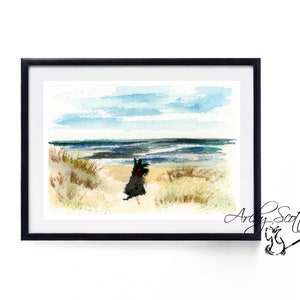 Scottie Dog  Fine Art Print &#39; Beach &#39; Scottish Terrier Decor A5-A4 #617