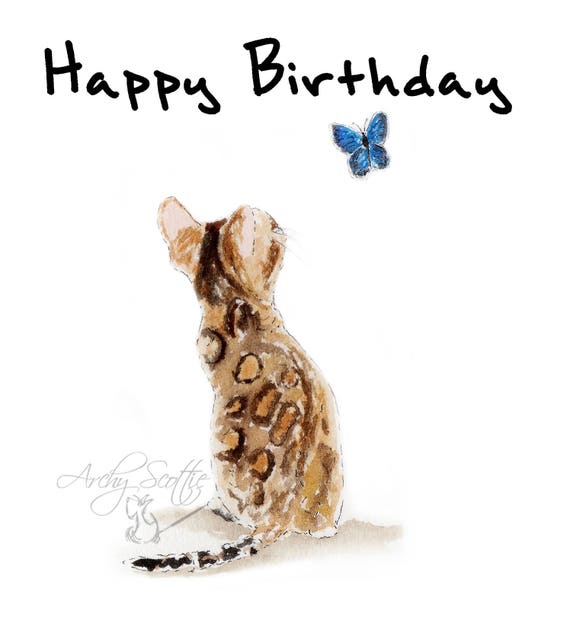 Bengal Cat & Butterfly 'Happy Birthday' Square | Etsy