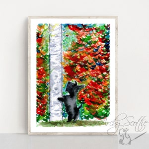 Scottie Dog Fine Art Print 'Autumn Squirrel Watch' #130 Scottish Terrier Scottish Terrier Decor