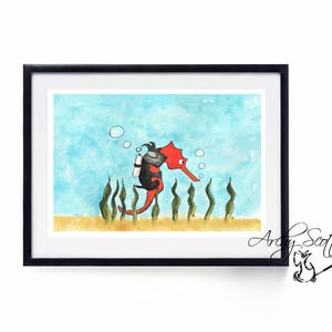 Scottie Dog and Seahorse Fine Art Print Scottish Terrier &#39;Hitchin a ride&#39;&#39;  Scottish Terrier Decor #702