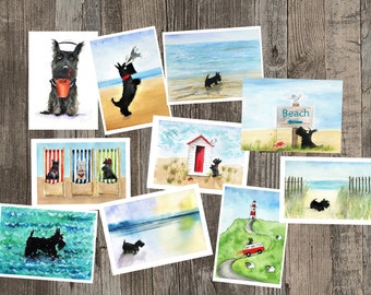 Scottie Dog Seaside Selection Themed Greeting Cards Scottish Terrier Art Greeting Cards
