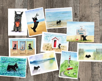 Scottie Dog Seaside Selection Themed Greeting Cards Scottish Terrier Art Greeting Cards