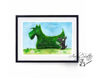 Unframed Scottie Dog Art Print Scottish Terrier 'Topiary' #186