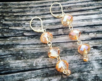 Golden Peachy Champagne Dangling Women's Earrings