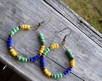 Colorful Beaded Hoop Earrings, Hoop Earrings with Colorful Beads, Colorful Beaded Hoops, Seed Bead Hoops, Beaded Hoop Earrings, Beaded Hoops