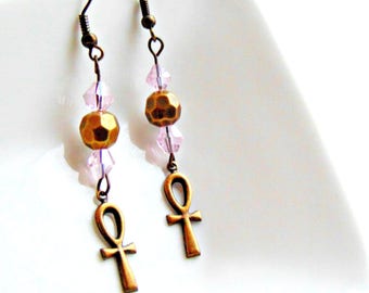 Pale Pink Ankh Earrings