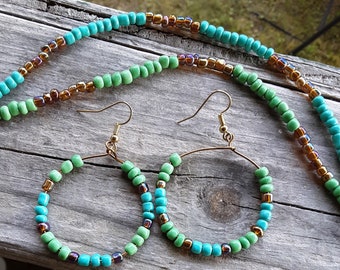 Ocean Breeze -Turquoise and Lime Green Earrings and Waistbeads 3pc Set, Bundle Set, 3pc Set Jewelry Set, Waistbeads Earring Bundle,