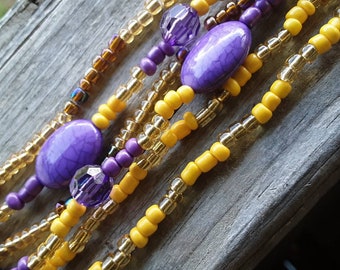 Majestic Vibes, Yellow, Gold and Purple, 3-Piece Waistbeads Set