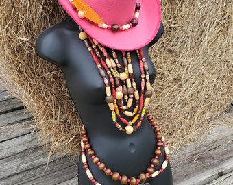 Rodeo Rose" Hot Pink Cowgirl Ensemble, Necklace, Belt, Bracelet, Cowgirl Hat, Pink Cowgirl Hat