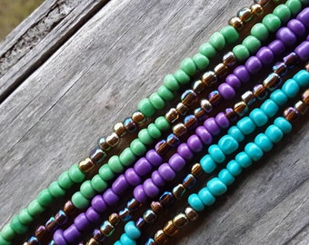 Turquoise, Purple, and Green, 3-Piece Waistbeads Set, Colorful 3 Waist Beads Set