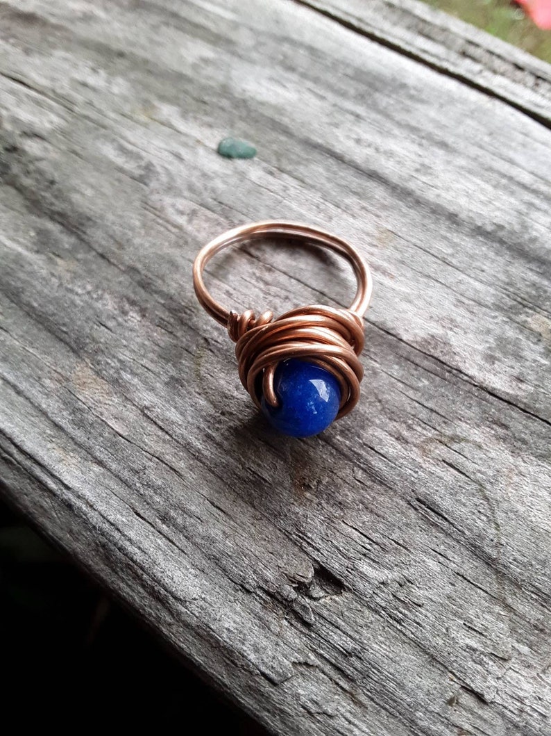 Jade Copper Ring Dyed Blue Size 8