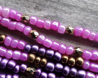 Pink, Purple, Bronze, 3-Piece Waistbeads Set, Waist Beads, Belly Adornment