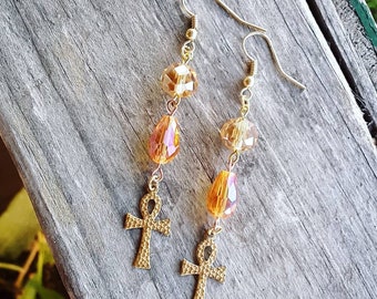 Golden Ankh Sparkly Dangling Women's Earrings