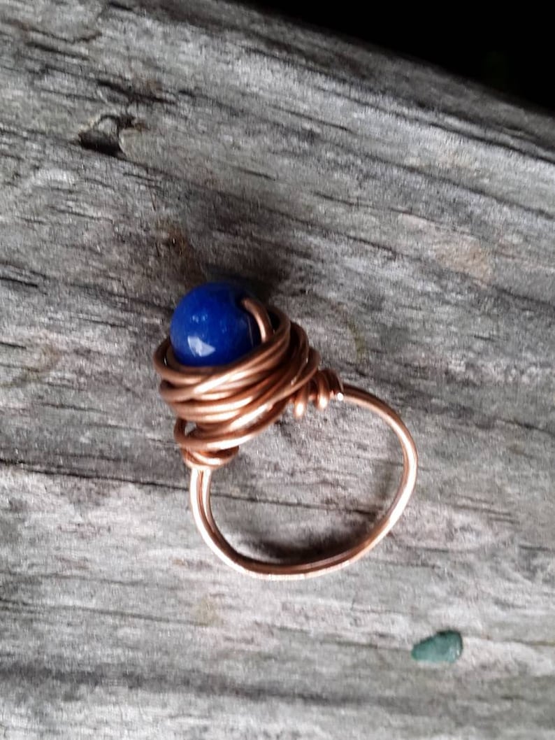 Jade Copper Ring Dyed Blue Size 8