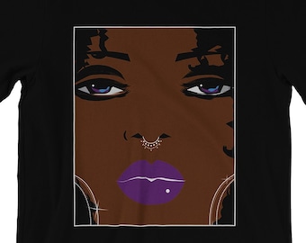 Unisex Black Woman Portrait Art African Afro Natural Hair Lips Ethnic Fashion Edgy Girl Feminine Women Sketch Graphic T-Shirt Tee