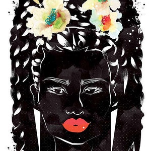 Black Women Art Print Poster Natural Hair Botanical Cute Afro African Bridal Boho Pink Easter Melanin Home Crown Hippie Feminine Woman image 3