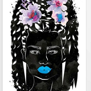 Black Women Art Print Poster Natural Hair Botanical Cute Afro African Bridal Boho Pink Easter Melanin Home Crown Hippie Feminine Woman image 2