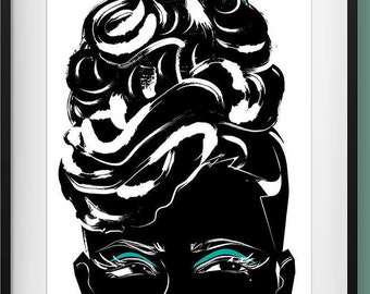 Natural Hair Black Women Wall Art Print Poster Woman Afro Blue Green Locs Dreadlocs African Eyes Ethnic Girl Pinup Afrocentric Decor Queen