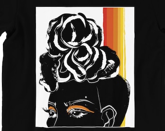 Unisex Black Women Wall Art Woman Afro Natural Hair African Eyes Orange Red Ethnic Girl Pinup Feminine Queen Graphic T-Shirt Tee