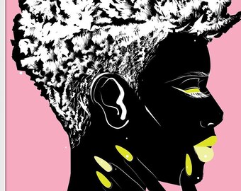 Black Women Afro Natural Hair Art Print Poster African Makeup Pink Melanin Lips Ethnic Girl Pinup Beauty Home Wall Decor People Fashion