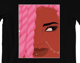 Unisex Black Women Pride Culture African American Braids Natural Hair Pink Punk Melanin Lips Ethnic Girl Urban Afropunk Graphic T-Shirt Tee