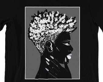 Unisex Black Women Wall Art Woman Afro Natural Hair African Ethnic Girl Feminine Queen Graphic T-Shirt Tee