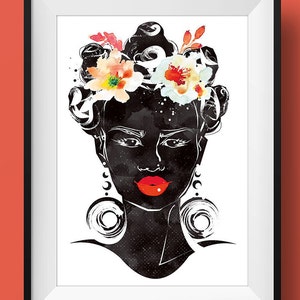 Tropical Black Women Wall Art Print Poster Woman Home Bohemian Afro Natural Melanin Orange Boho Ethnic Pink Bantu Easter Feminine Fashion image 5