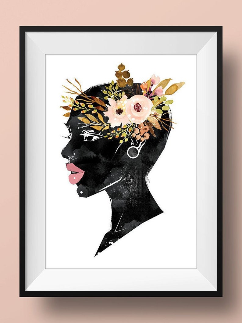 Black Women Wall Art Print Poster Woman Afro Natural Hair African Bohemian Boho Ethnic Home Office Easter Cute Bald Shaved Feminine Portrait image 1