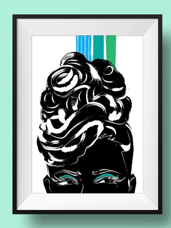 Natural Hair Black Women Wall Art Print Poster Woman Afro Blue Etsy