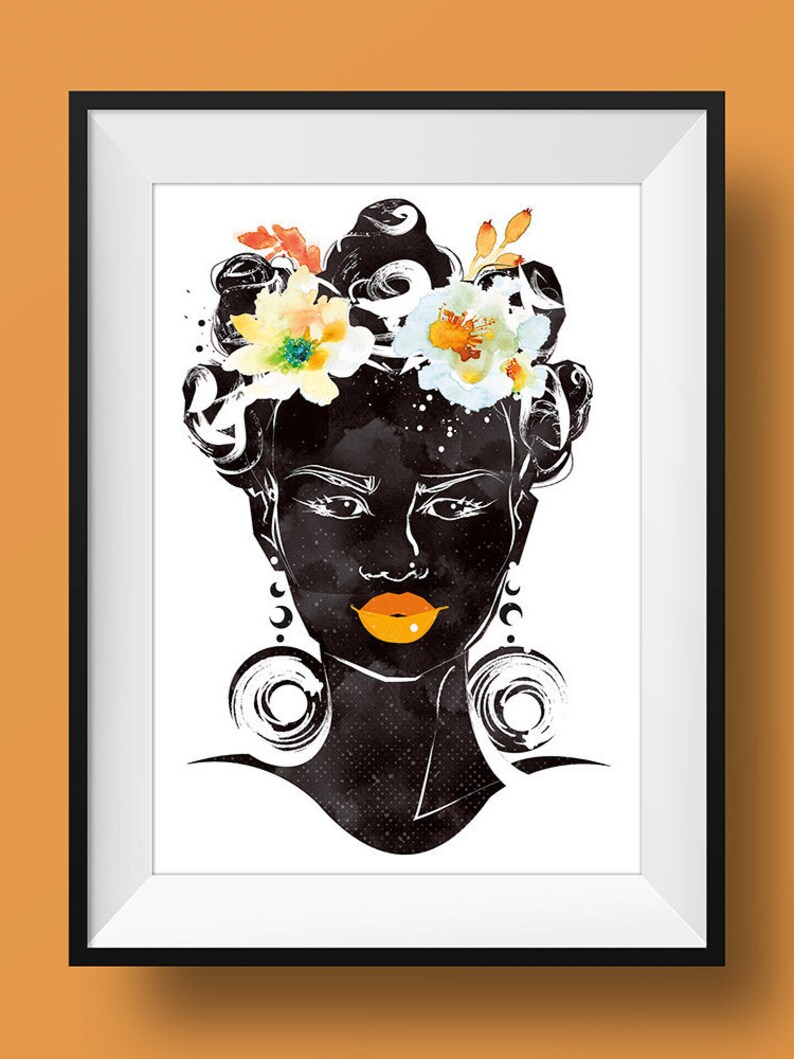 Tropical Black Women Wall Art Print Poster Woman Home Bohemian Afro Natural Melanin Orange Boho Ethnic Pink Bantu Easter Feminine Fashion image 2