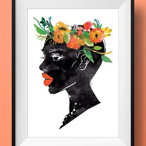 Black Women Wall Art Print Poster Woman Afro Natural Hair African Bohemian Boho Ethnic Home Office Easter Cute Bald Shaved Feminine Portrait image 3