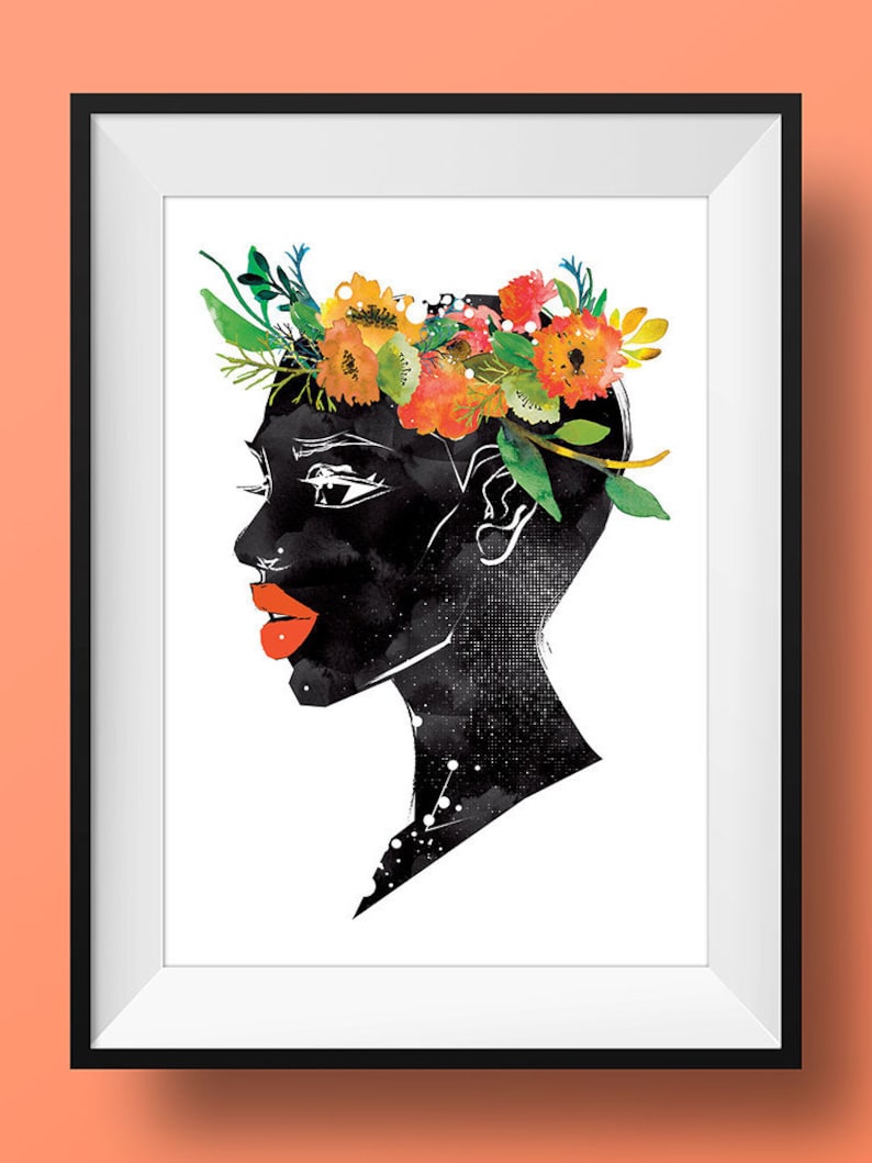 Black Women Wall Art Print Poster Woman Afro Natural Hair African Bohemian Boho Ethnic Home Office Easter Cute Bald Shaved Feminine Portrait image 3