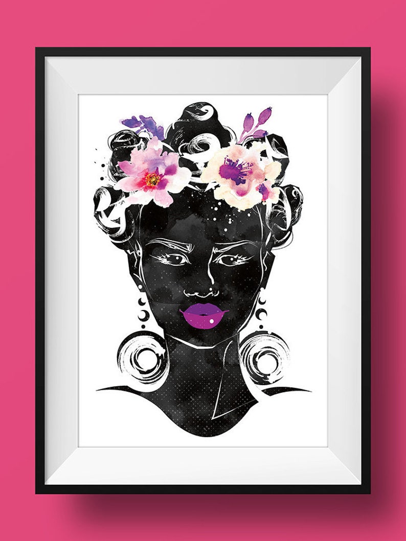 Tropical Black Women Wall Art Print Poster Woman Home Bohemian Afro Natural Melanin Orange Boho Ethnic Pink Bantu Easter Feminine Fashion image 1