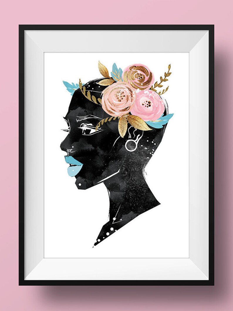 Black Women Wall Art Print Poster Woman Afro Natural Hair African Bohemian Boho Ethnic Home Office Easter Cute Bald Shaved Feminine Portrait image 2