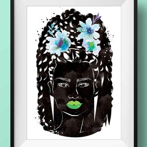 Black Women Art Print Poster Natural Hair Botanical Cute Afro African Bridal Boho Pink Easter Melanin Home Crown Hippie Feminine Woman image 4