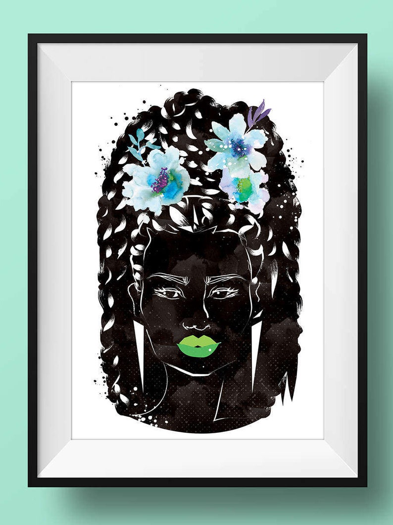 Black Women Art Print Poster Natural Hair Botanical Cute Afro African Bridal Boho Pink Easter Melanin Home Crown Hippie Feminine Woman image 4