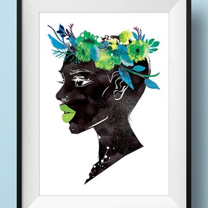 Black Women Wall Art Print Poster Woman Afro Natural Hair African Bohemian Boho Ethnic Home Office Easter Cute Bald Shaved Feminine Portrait image 4